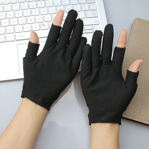 White pure cotton leaky finger gloves for men and women, thin summer half-finger and two-finger anti-slip wear-resistant labor insurance driving work gloves