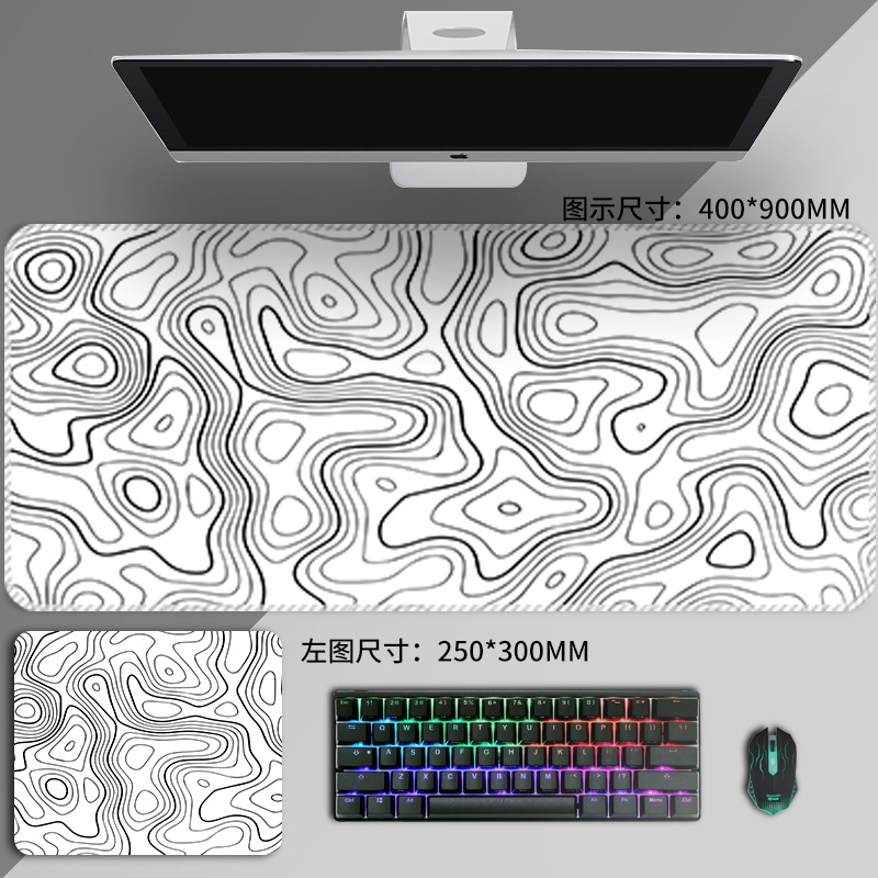 Simple blanco y negro alfombrilla de ratón línea terreno geográfico de gran tamaño teclado pad internet café Oficina aprendizaje e-sports escritorio pad