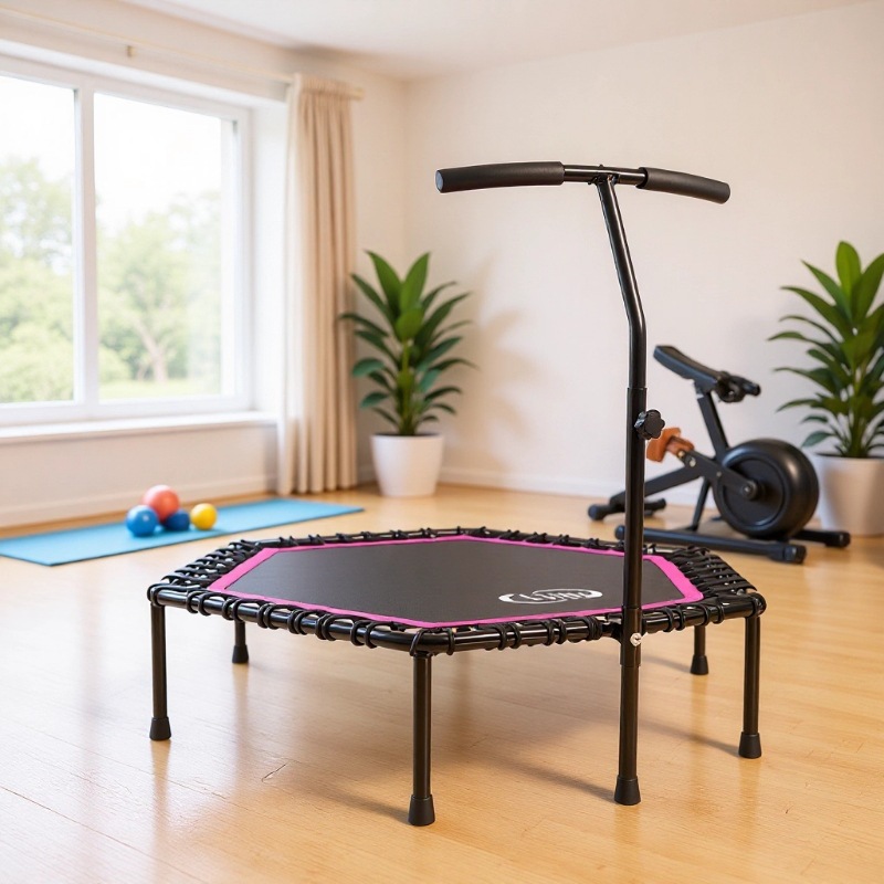 Household 48inch Adult Hexagonal Trampoline Indoor Children's Trampoline with Handrails Commercial Fitness Trampoline