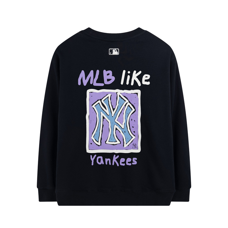 正确高品MLB韩国潮牌秋冬新款发泡涂鸦印花男女同款宽松圆领卫衣|undefined