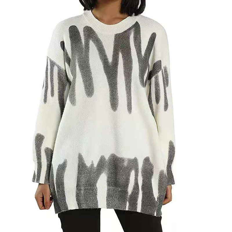 Lazy style pullover for women's autumn and winter 2024 new loose fit Korean printed knit sweater_voghion.com