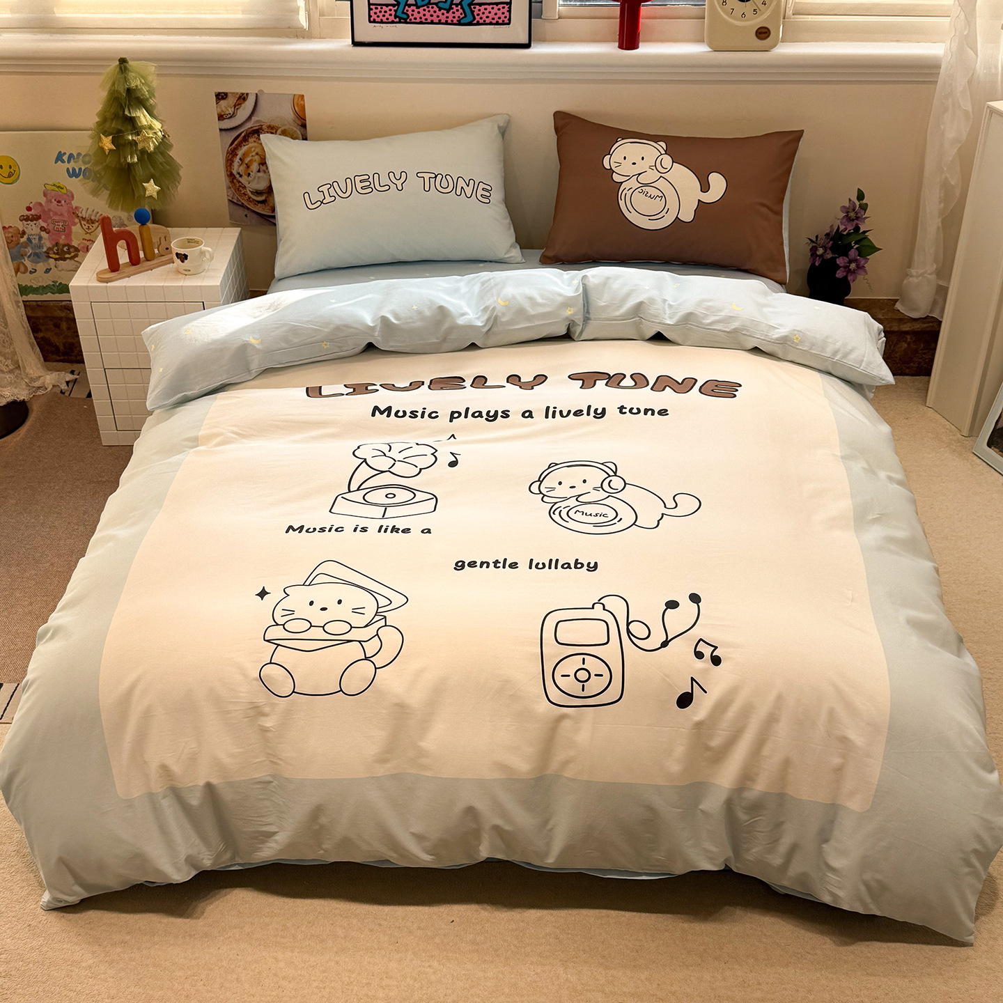 2026 nueva colcha de cama de algodón de dibujos animados de algodón cuatro piezas de sábanas de dormitorio infantil tres piezas de cama de cama de cama