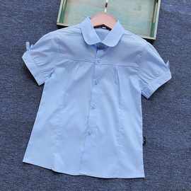 女童短袖衬衫校服纯棉夏季童装英伦风中大儿童蝴蝶结白色衬衣