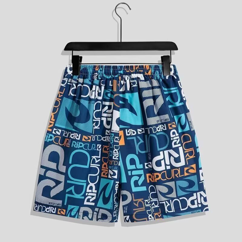 Summer quick-drying beach shorts, men's thin shorts, loose fit, plus size, casual sports capri pants, couple floral shorts.