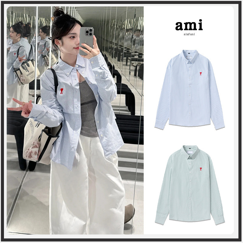 am* long-sleeve shirt 2026 spring/summer embroidered small heart wedding photo long-sleeve unisex top stand-up collar cardigan