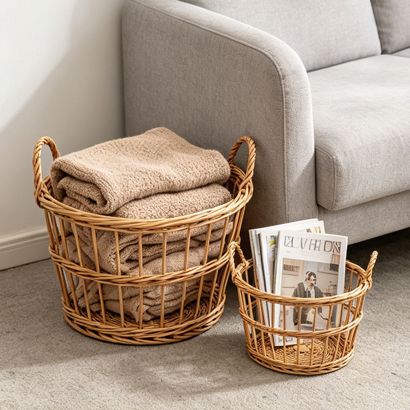 Handmade wicker storage basket, household storage wicker basket, traditional fruit and vegetable draining basket