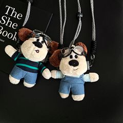 ins風毛絨玩偶立體公仔眼鏡掌門狗手機背夾斜跨繩子可愛情侶潮牌