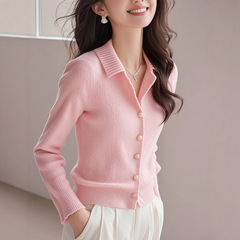 2025秋冬绝美温柔风翻领长袖针织开衫女装百搭超好看减龄毛衣上衣