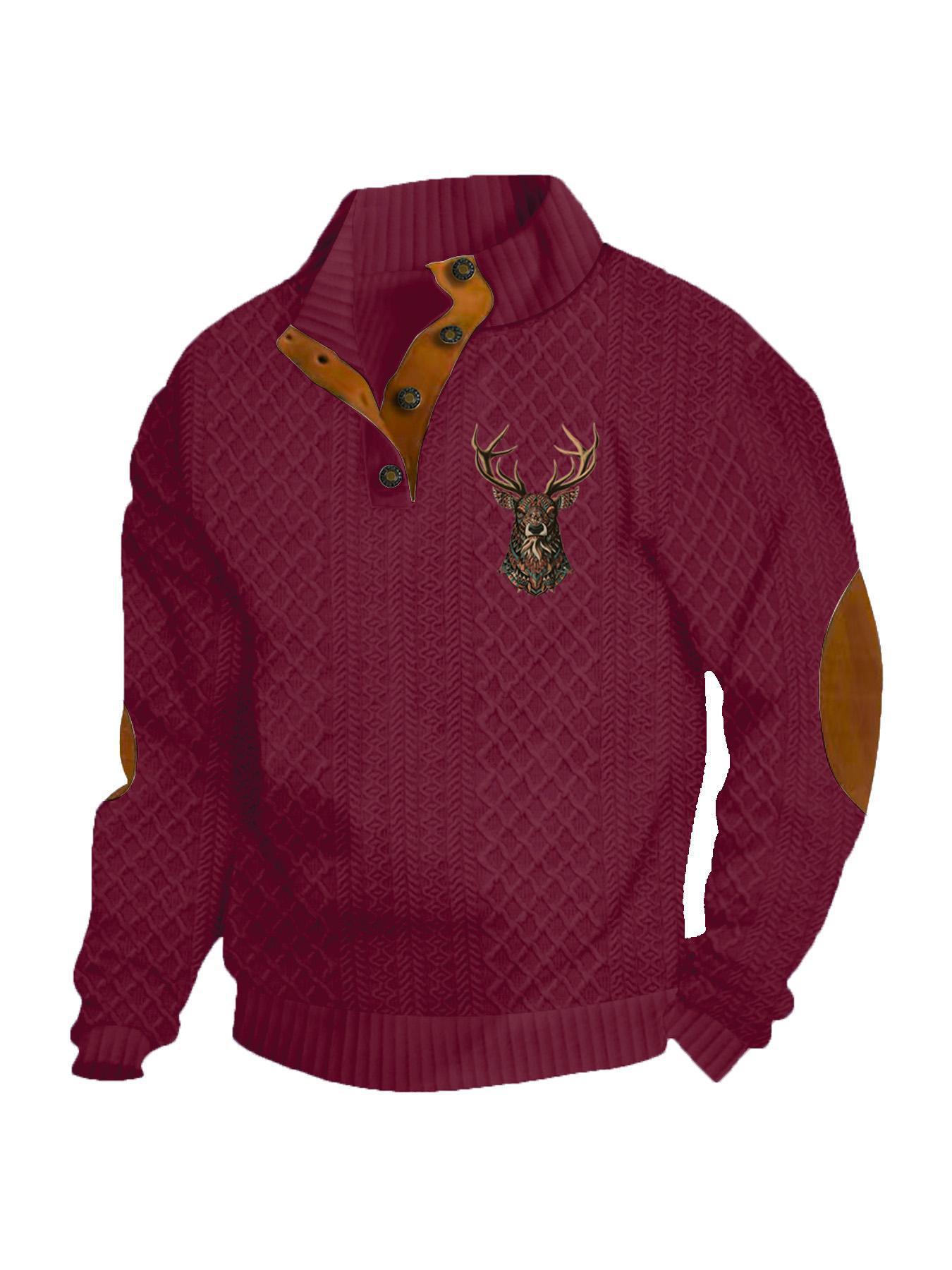 Transfronterizos Amazon otoño invierno caliente tamaño europeo para hombres al aire libre imitación de cuello de manga larga impresa hoodie de tres botones