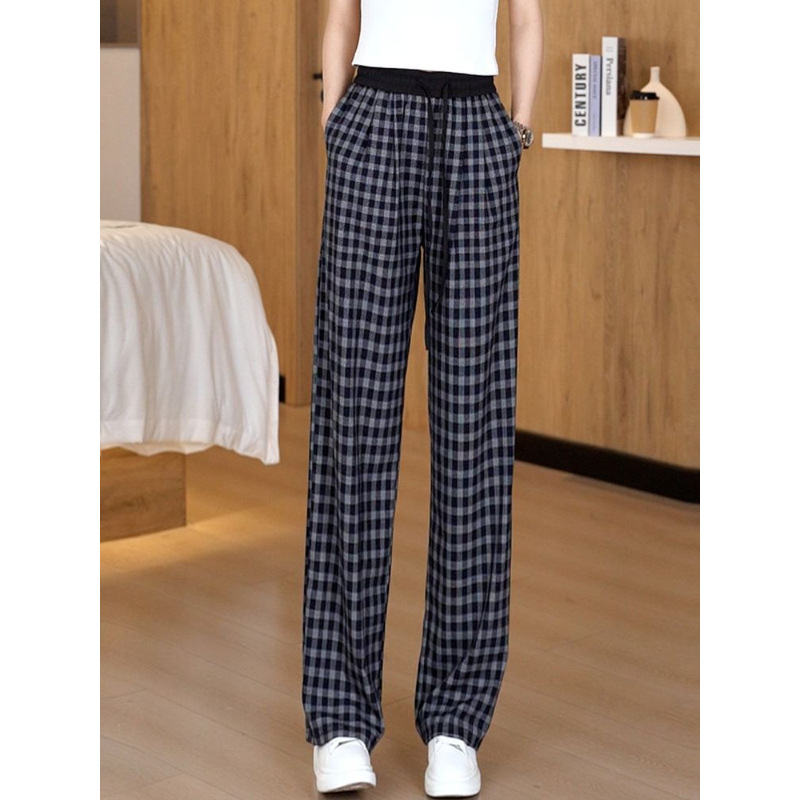 2025 Thin Plaid Wide Leg Pants Summer New Commuting Breathable High Waist Slim Loose Plaid Casual Straight-Leg Pants 2025 Thin Plaid Wide Leg Pants Summer New Commuting Breathable High Waist Slim Loose Plaid Casual Straight-Leg Pants