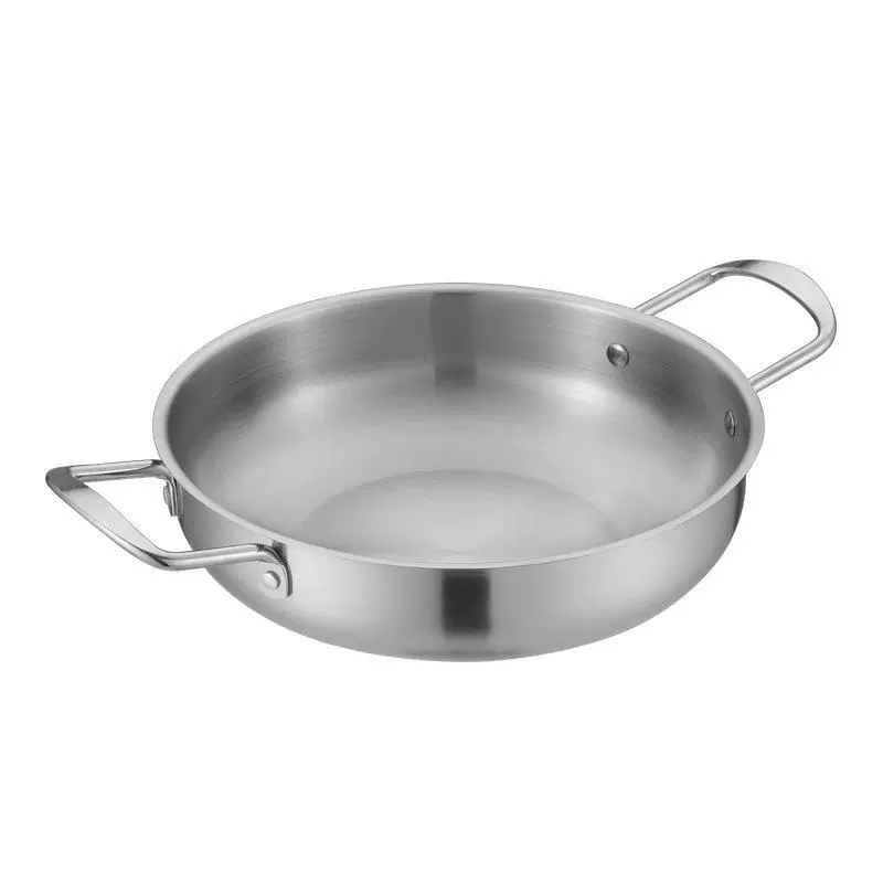 加工定制韩式海鲜干锅不锈钢双耳平底锅金色部队火锅小吃小龙虾盘