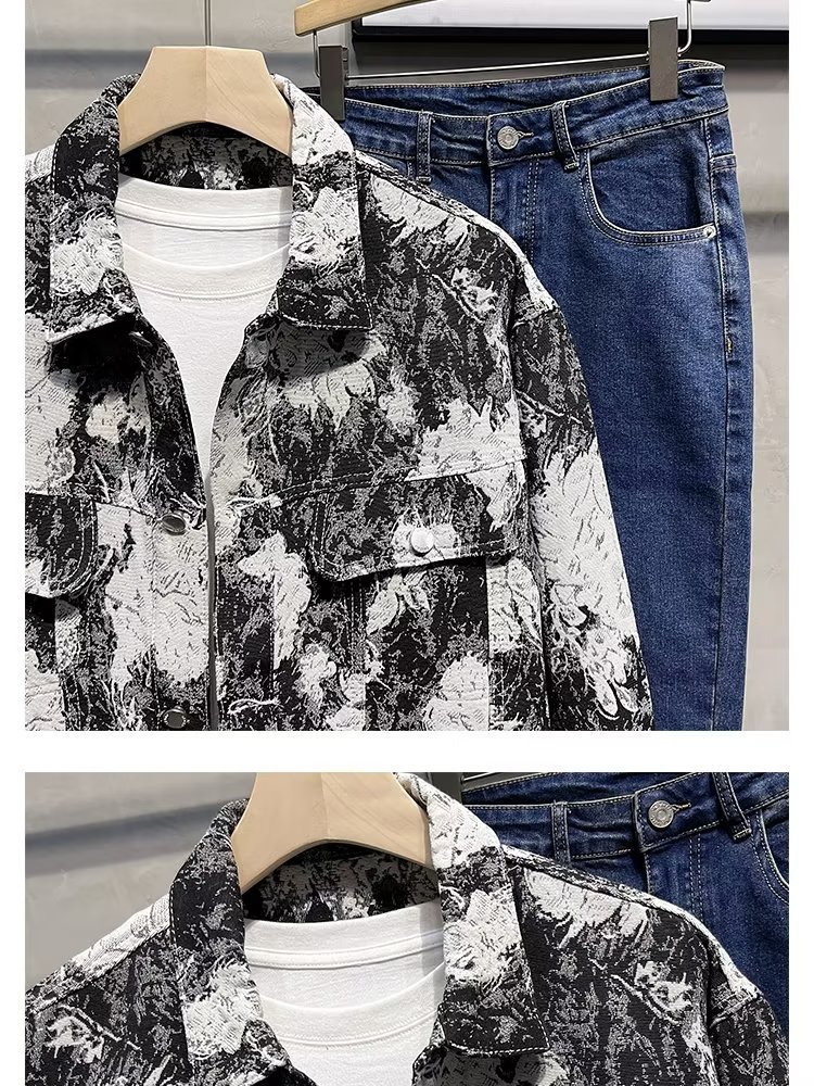 Men's clothing Autumn denim jacket with print personality casual jacket Hong Kong style handsome all match top autumn new jacket_voghion.com