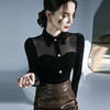 Polka dot mesh patchwork top with slightly transparent autumn and winter new retro long sleeves