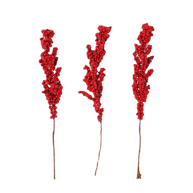 Venta al por mayor Navidad fruta roja ramas tres Navidad baya espuma fruta esquejes de árboles de Navidad simulación fruta grano flor arreglo Accesorios