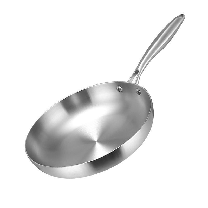 Cross-Border 304 Stainless Steel Flat-Bottomed Frying Pan Steak Frying Pan Three-Layer Steel Non-Coated Cooking Pan for Gift Giving