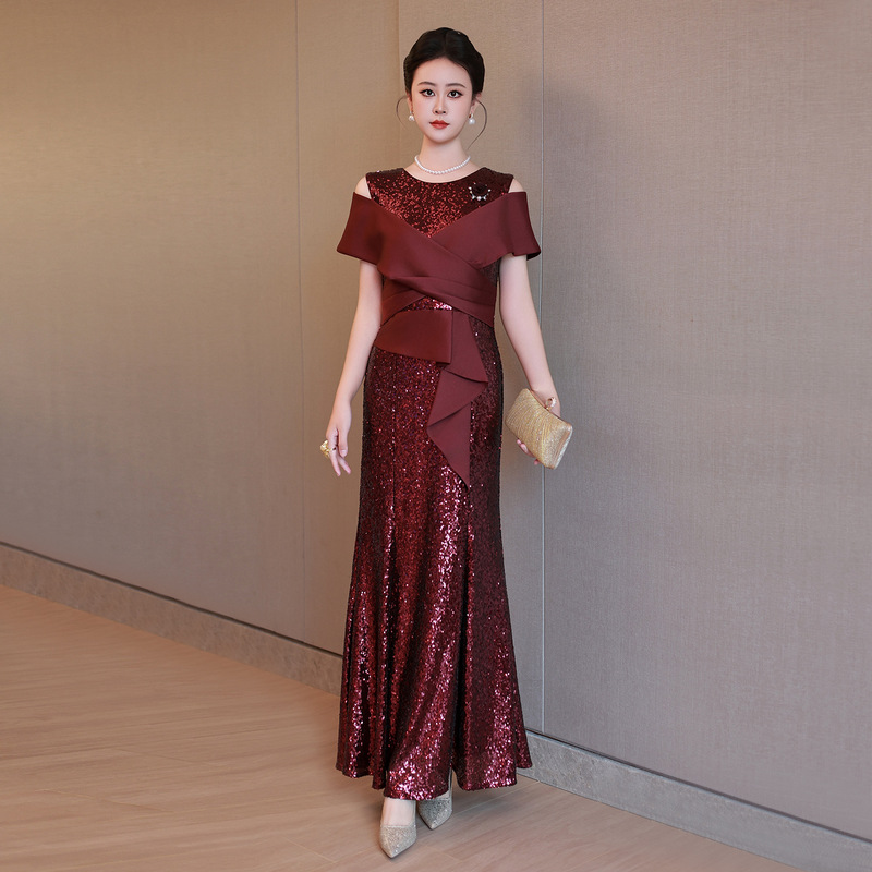 High-End and Stylish 2025 New Sequin Slim-Fit Off-Shoulder Elegant Wedding Mother-Of-The-Bride Dress Women's Fishtail Dress High-End and Stylish 2025 New Sequin Slim-Fit Off-Shoulder Elegant Wedding Mother-Of-The-Bride Dress Women's Fishtail Dress