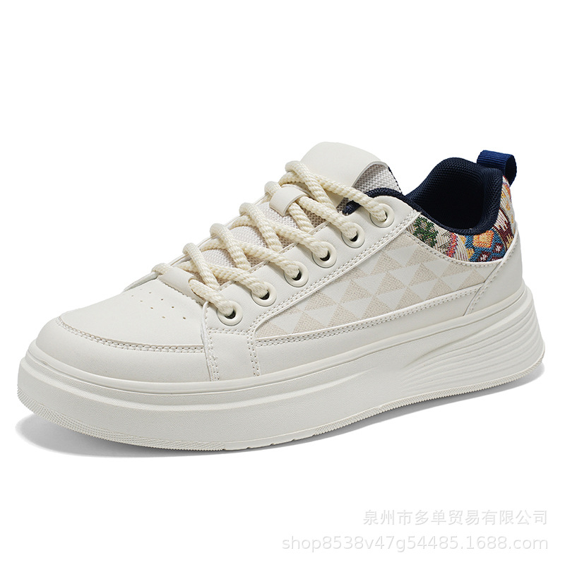 Zapatos retro de estilo blanco con suela plana, tela de estilo nacional, zapatos de skate cómodos de moda, zapatos deportivos casuales de altura gruesa