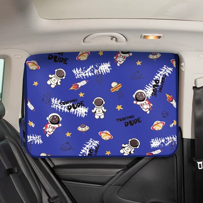 Children's Car Sunshade Automatic Retractable Magnetic Side Window Sun Protection and Heat Insulation Baffle Cartoon Car Privacy Curtain (Car curtains) - astronaut-blue-single-layer-magnet-suction-cup
