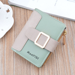New Wallet Women's Short Wallet Compact Fashion Contrast Color Zipper Wallet Student Drawstring Buckle Coin Purse Card Holder