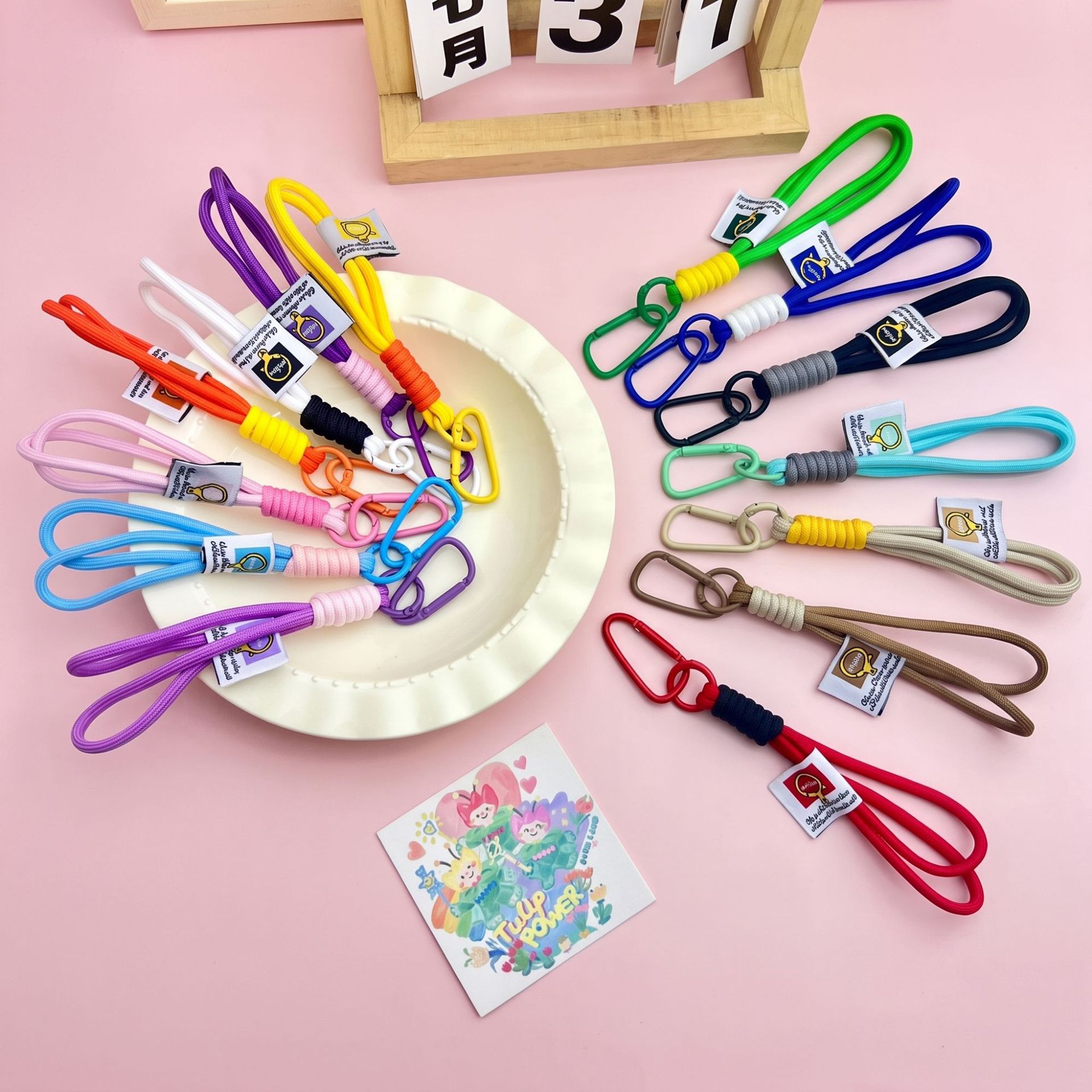 Trendy Minimalist Style Color-Blocking Lanyard Keychain Phone Strap Portable Wrist Strap DIY Trendy Niche Accessory