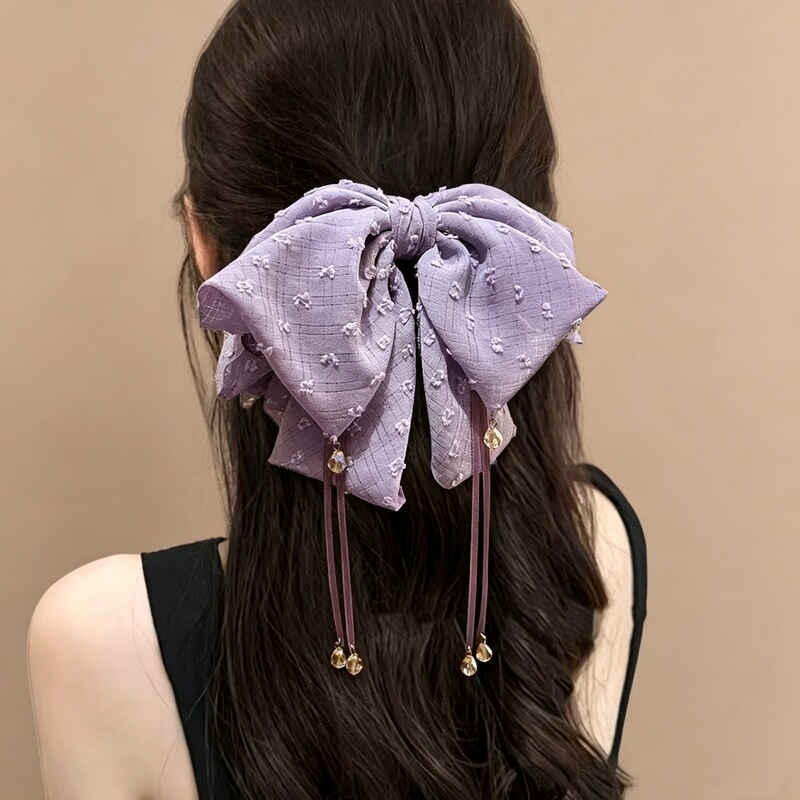 202 Spring/Summer New European Style Purple Textured Elegant Hair Clip with Ribbon Lazy Claw Clip Hair Accessory 202 Spring/Summer New European Style Purple Textured Elegant Hair Clip with Ribbon Lazy Claw Clip Hair Accessory