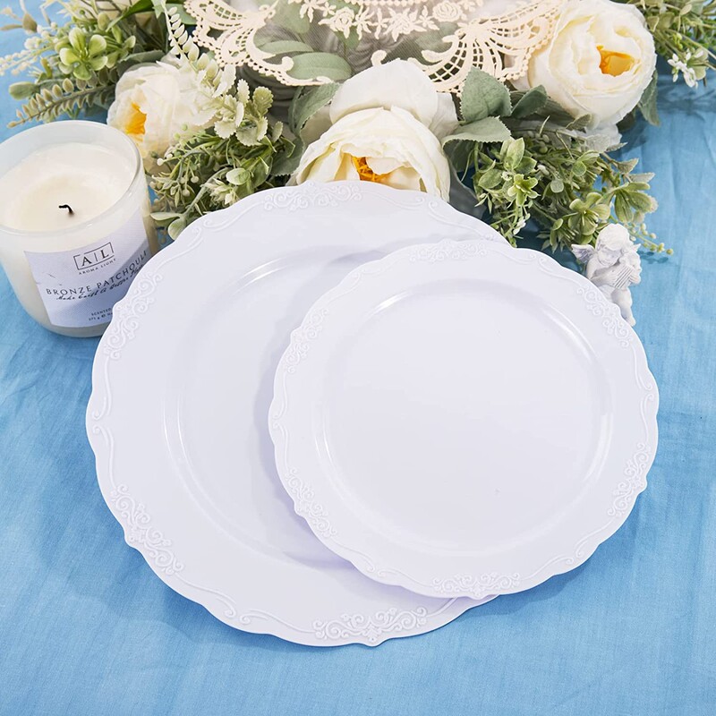 7.5-inch 10.25-inch disposable disc color hard plastic plate lace plate European-style imitation porcelain plate foreign trade