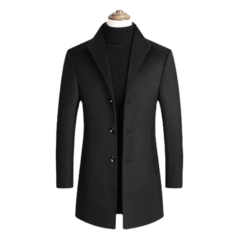 Abrigo de lana para hombre otoño e invierno abrigo de hombre de mediana edad soporte de solapa abrigo de lana casual de negocios abrigo de papá