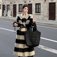 复古气质韩系高级设计感毛呢外套加厚格子中长款呢大衣女秋冬新款