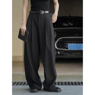 Lu Fu Early Autumn New Korean Style Old Money Style Commuter High Waist Wide Leg Pants Loose Profile Texted Casual Trousers for Women