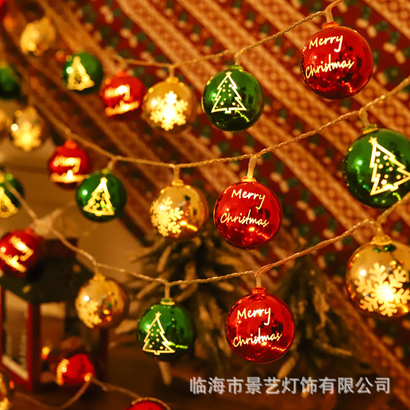 跨境新品led圣诞树灯串圣诞老人雪人灯串电池盒电镀球五角星彩灯|undefined