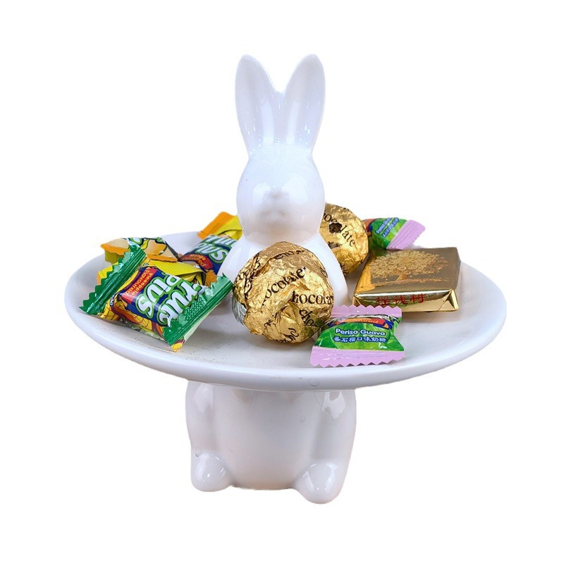 Plato de cerámica para pastel de conejito de Pascua, portavasos de cerámica con forma de huevo, bandeja para huevos con forma de conejito, plato para huevos, plato para dulces, cerámica hecha a mano