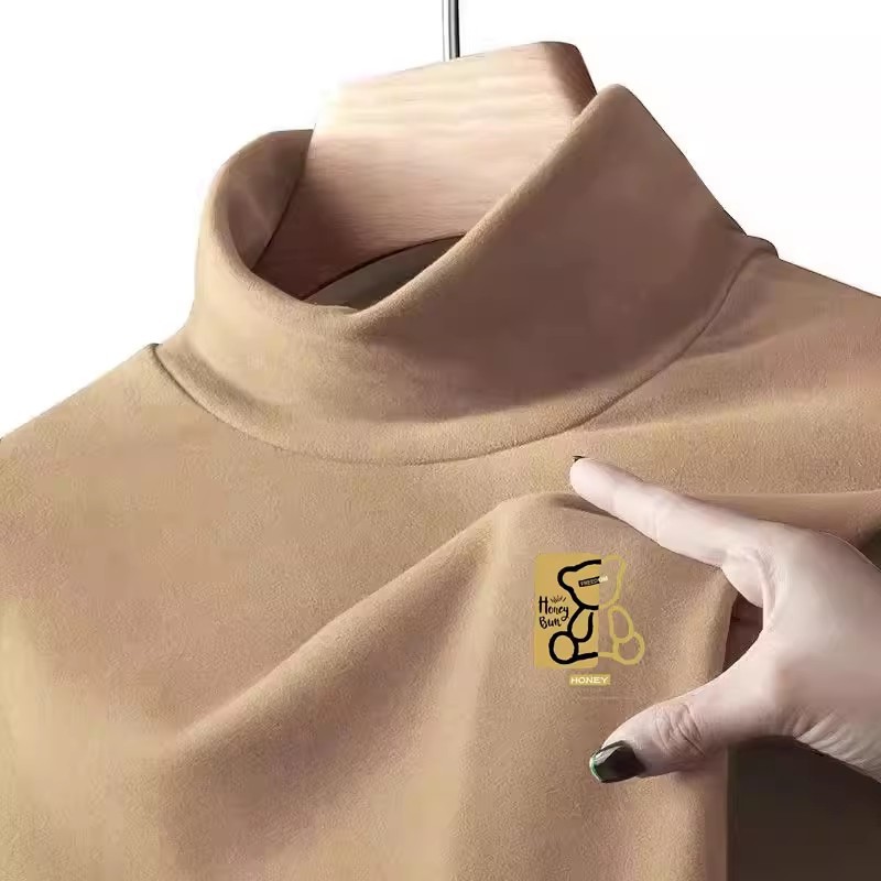 Half-high collar base shirt men's long sleeve T-shirt for innerwear, made of double-layered flannel autumn garment, thickened and lined innerwear t-shirt, trendy.