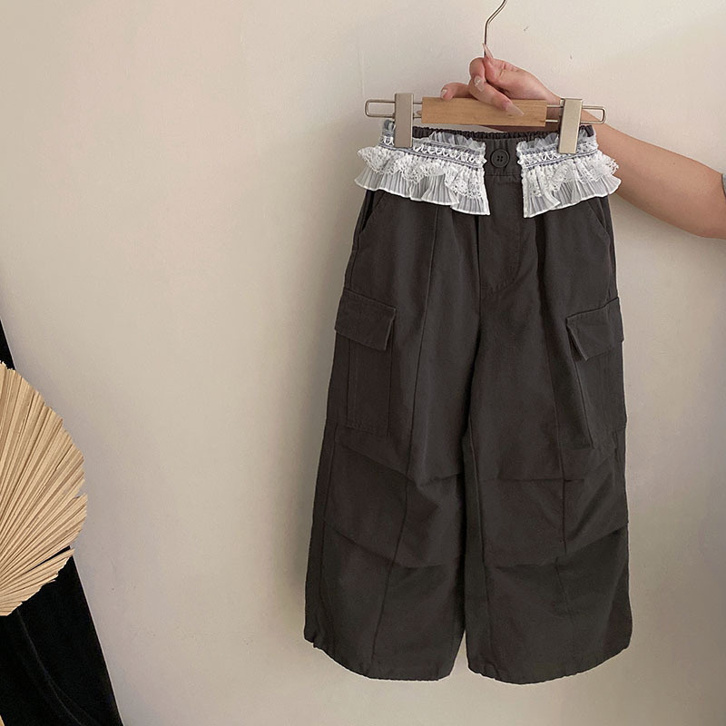 百搭休闲屁帘工装裤女童秋季2025新蝴蝶结韩系小猫印花上衣两件套|undefined