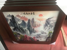 景德镇瓷板画新中式背景墙装饰画书房玄关风景画山水画富春山居图