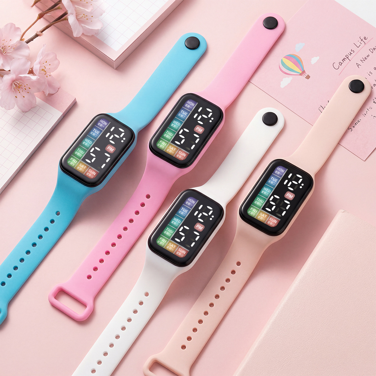 in stock New Fashion Men's and Women's LED Watch Cool Touch Waterproof Digital Week Sports Electronic Watch for Primary School Students