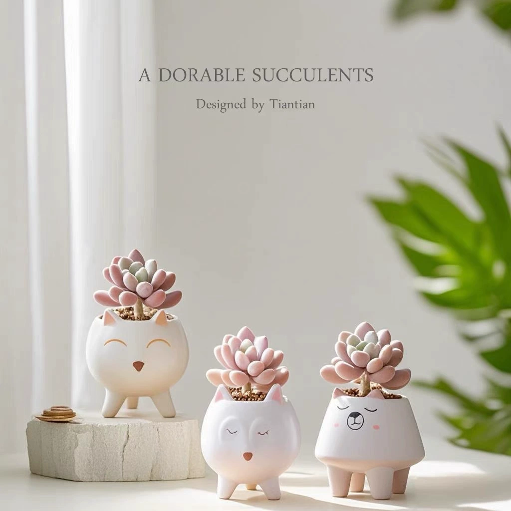 Оптовая продажа мультфильм животных цветочный горшок мясистый горшок домашний садовый цветочный горшок милый кот стиль керамический цветочный горшок