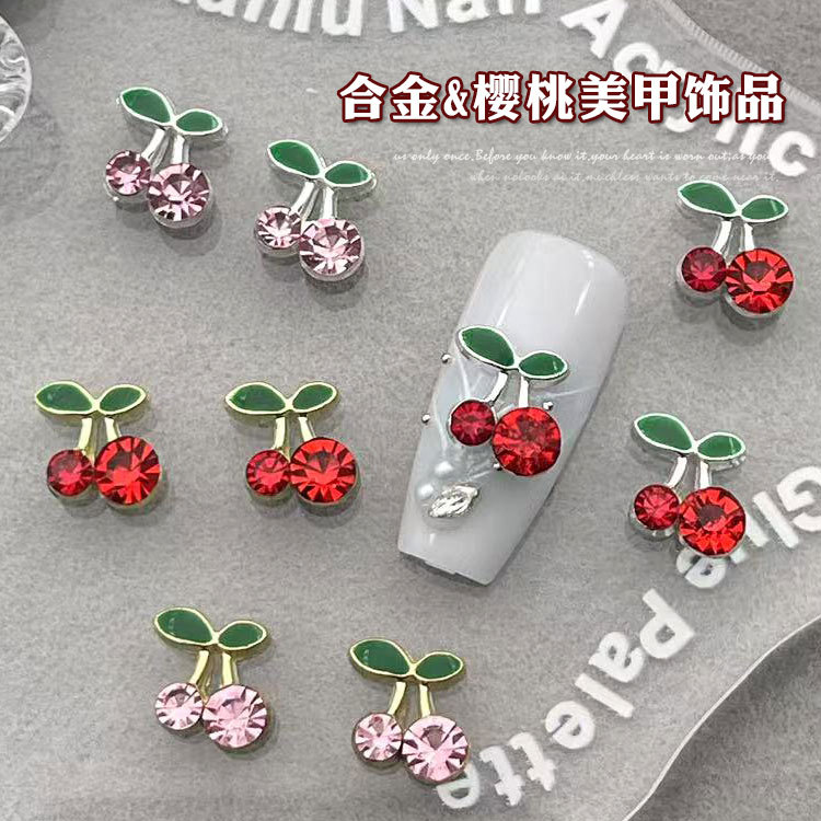 Net red new alloy cherry nail jewelry alloy diamond Japanese cherry nail stickers decoration wholesale