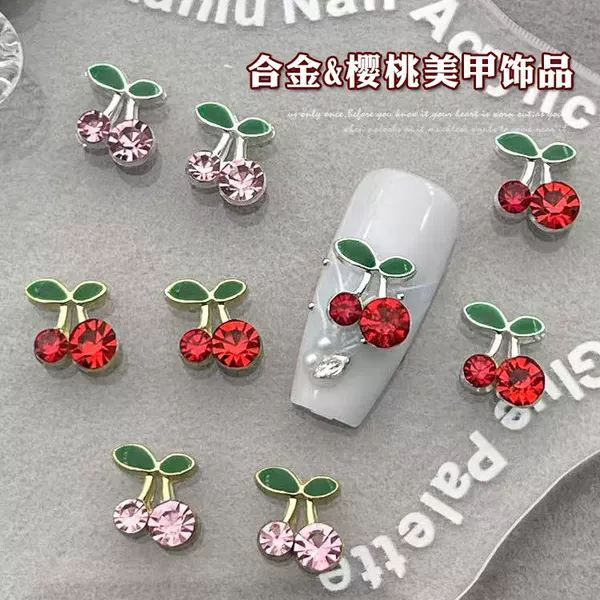 Net red new alloy cherry nail jewelry alloy diamond Japanese cherry nail stickers decoration wholesale