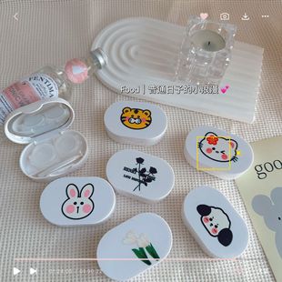 Cartoon Simple Contact Lens Case Companion Box with Mirror Contact Lens Box Buckle Lid Double Box Twist-Free Lid Wholesale