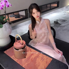 新中式连衣裙高级感名媛温柔风重工刺绣改良旗袍裙修身显瘦长裙子