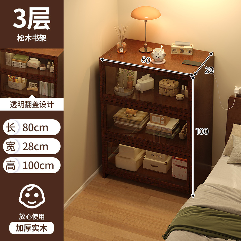 Mesita de noche de madera maciza estantería estante de piso a techo hogar a prueba de polvo gabinete de exhibición gabinete de almacenamiento dormitorio junto a la cama pequeña estantería