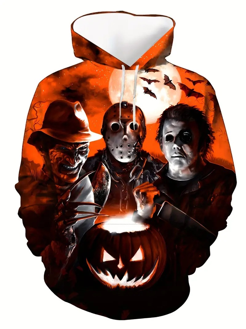 Moda Thriller Halloween Pumpkin Wizard Impresión 3D Moda para hombres Bolso con cordón de manga larga con cordón Suéter con capucha