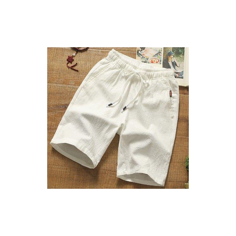 Pantalones cortos casuales pantalones finos de cinco puntos de algodón y lino para hombre, pantalones sueltos de color sólido, pantalones de todo fósforo, estilo coreano, hermosos pantalones cortos de playa, marea