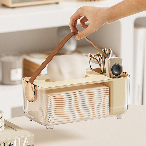 Desktop multi-function light luxury tissue box living room home transparent portable glasses remote control tissue storage box
