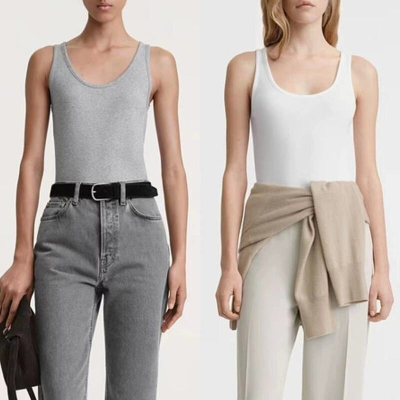 Nordic TOT Vest Women's Low Round Neck Rib Stretch Slim Vest French Niche Sleeveless Top Summer All-match