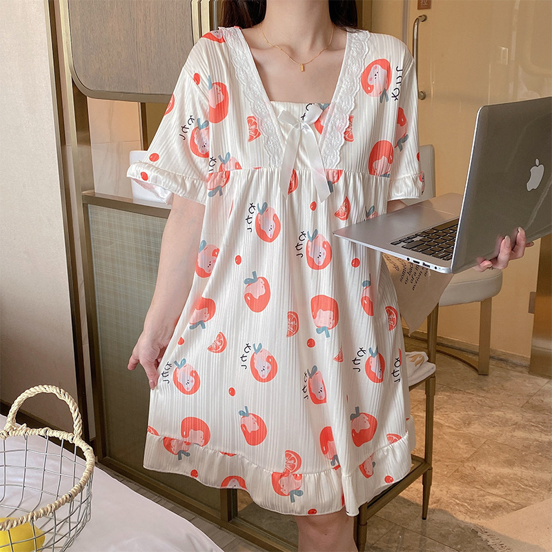 Princess Wind Pijama Mujeres de verano mangas cortas para aumentar la grasa MM Pijama Mujeres dulce lindos vestidos de encaje