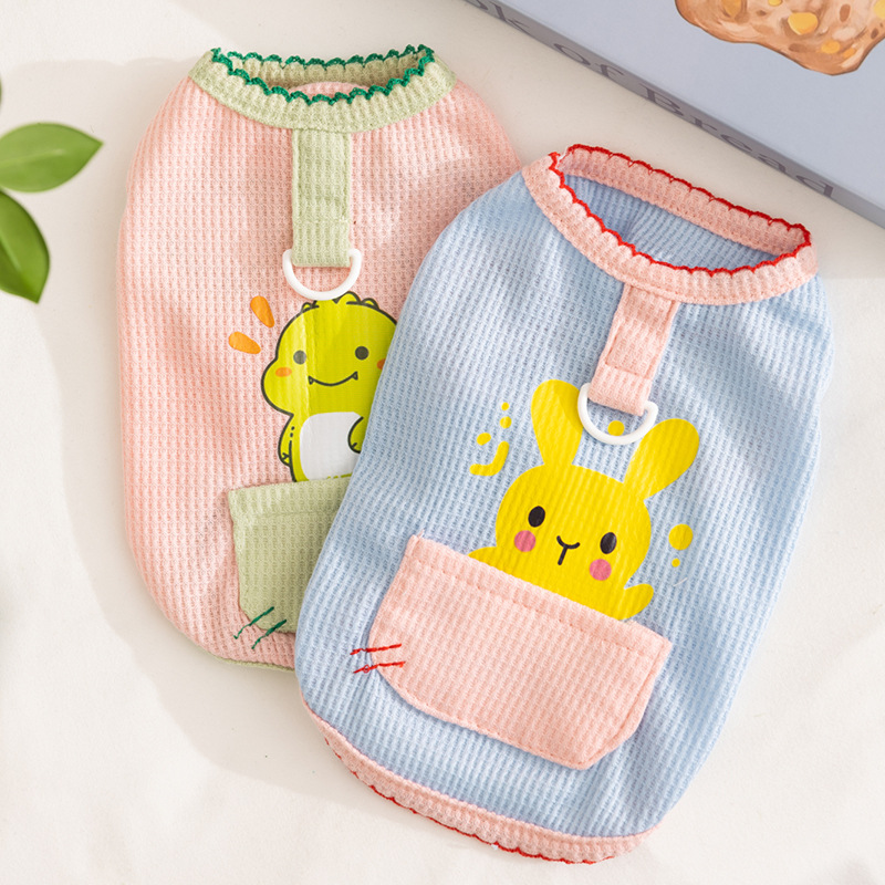 Primavera y verano Dog Card Love Bunny Pocket Chaleco para perros pequeños y medianos Gato Teddy Ropa para perros de dos patas Verano
