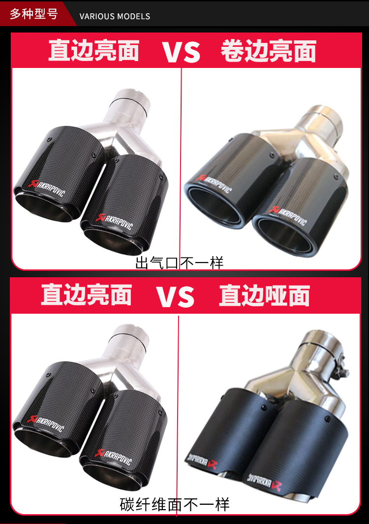 One-To-Two Carbon Fiber Tail Pipe Car Modification Exhaust Pipe Scorpio Tail Mouth Four-To-One Bright Black Tail Cover Decoration Upgrade