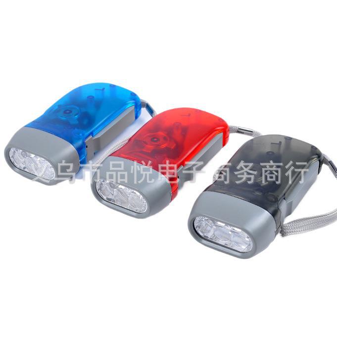 厂家直销3灯手压手电筒发电灯塑料led批发手拧手摇手压发电手电筒