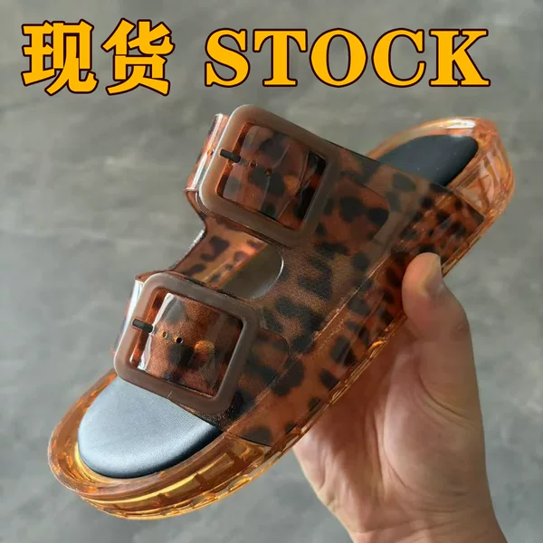 Amazon European and American Summer Women's Sandals Leopard Print Pvc Thick-Soled Vacation Beach Sandals Soft and Comfortable for Home Use